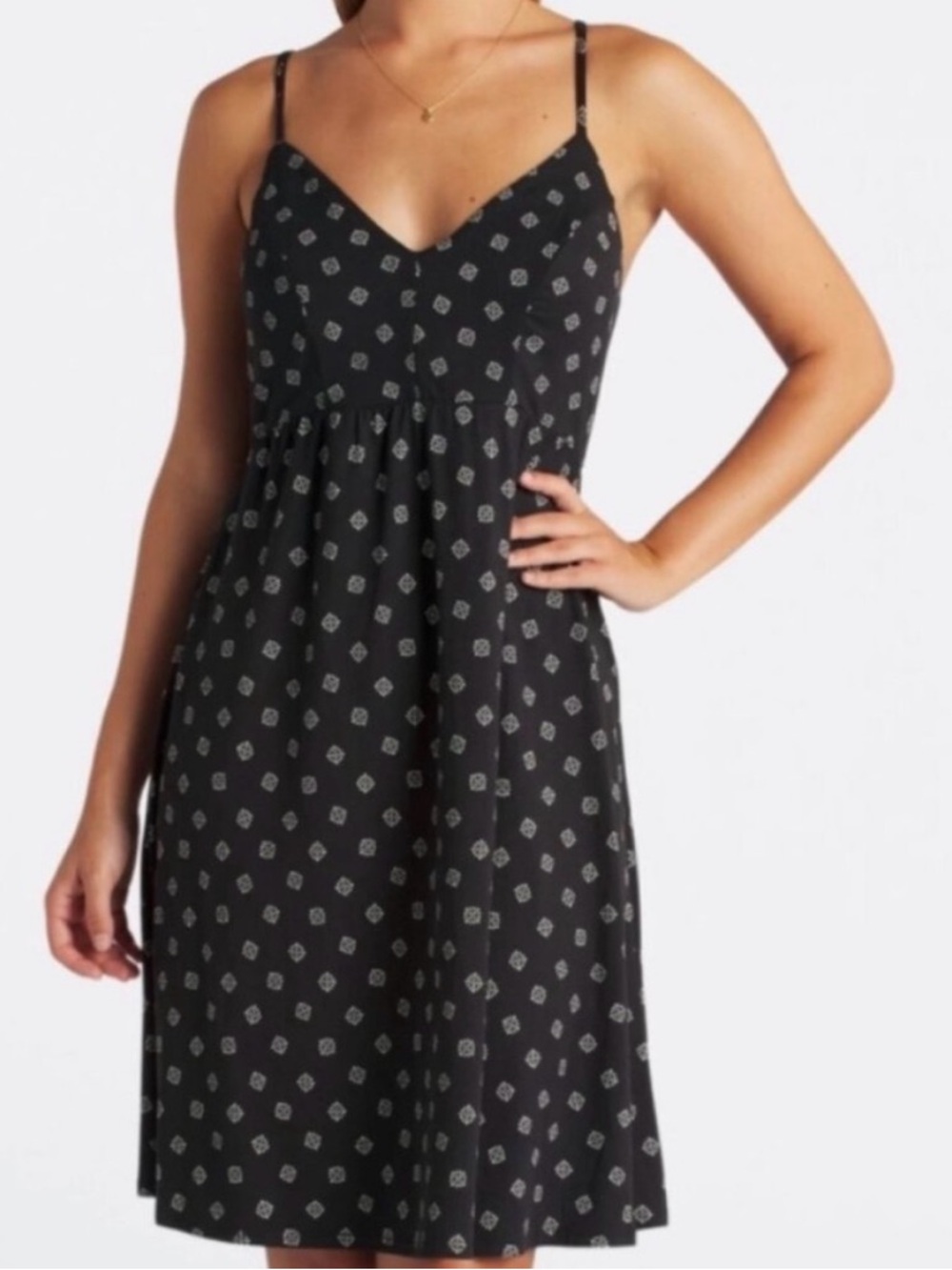 nine britton Black Mini Dress with White Geometric Print